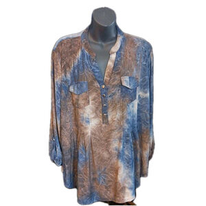 Vera Rose Hippie Flowy Boho Long Sleeve Blouse Women's L Blue Brown